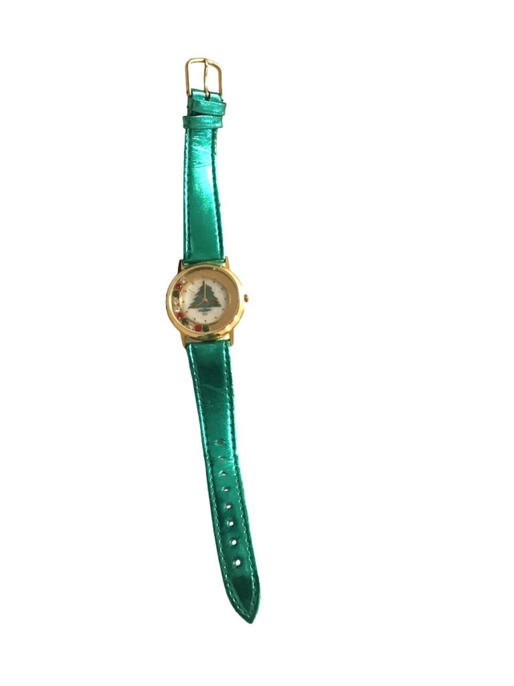WOMENS GREEN LEATHER CHRISTMAS TREE WATCH